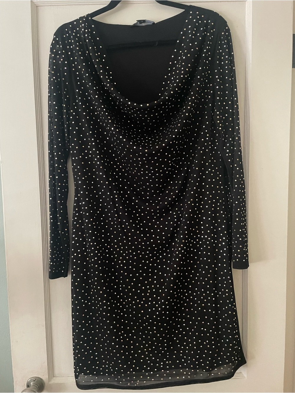 Boston Proper Black Polka Dot Long-Sleeve Cowl Dress